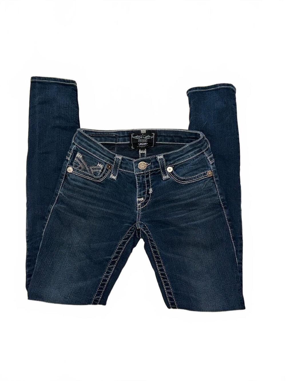 Big Star Jenae Skinny Jeans 25R Dark Wash Thick Stitch Embroidered Pocket Y2K
